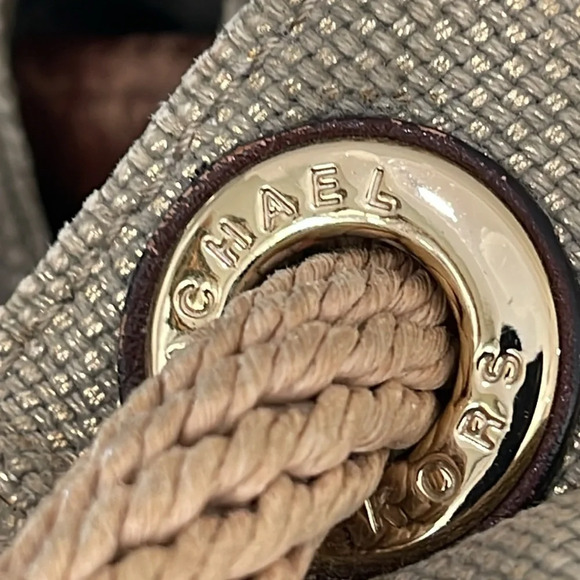 Michael Kors Gold Metallic Marina Large Canvas Drawstring Tote Hobo Bag - Picture 5 of 16